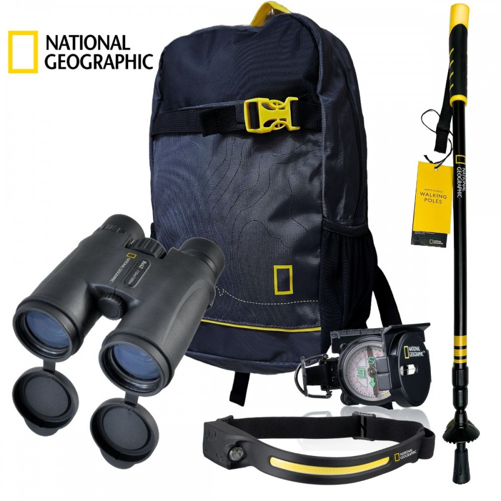 KIT TREKKING Prismatico 8x42 Mochila Linterna 1 Baston Brujula NAT GEO